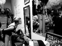 Chloe Frenette, 15, takes a last look at her hair in the costume room mirror before her daily class starts at the New Bedford Ballet studio on Purchast Street in the north end of New Bedford.   [ PETER PEREIRA/THE STANDARD-TIMES/SCMG ]